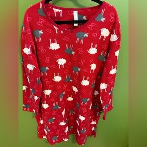 Women's 2X/3X  Simply Basic Red Fleece Gown With Sheep And Heart Detail
